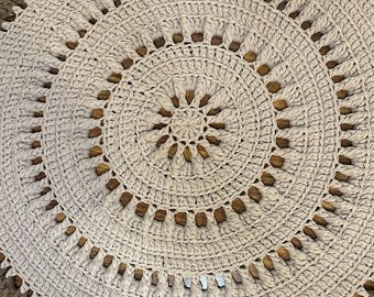 Round Crochet Rug 35.5” / 90 cm – Handmade Cotton Yarn Carpet – Eco Friendly Boho Floor Mat – Crochet Home Decor – Living Room Rug