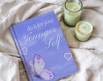 Diario retro de tapa dura con diseño inspirador de mariposas / Regalo de autocuidado, diario de gratitud