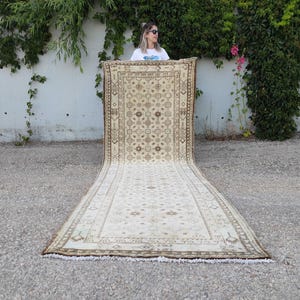 3x10 Neutral Runner Wool Rug Vintage Style, Turkish Runner Brown and Beige, Handmade Runner Rug, Rugs For Living Room and Home Office