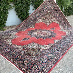 8x12 Natural Rug, Turkish Rug Red, Hand Knotted Rug, Rugs For Living Room, Vintage Rug Large, Oversize Area Rugs, Gift Rugs For Home Office