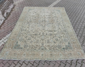 10x30 Neutral Vintage Teppich: Handgewebter Creme Teppich Türkischer Stil