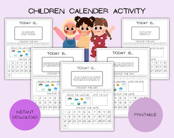 Kids Daily Calendar & Weather Chart - Instant Download Printable
