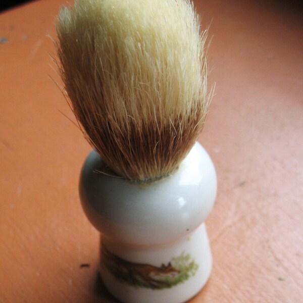 Vintage Badger Hair Shaving Brush Porcelein Handle With Trottign Fox