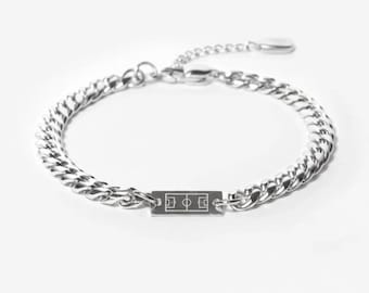 Silver Cuban Link Bracelet: Engraved Soccer Field, Sports Fan Jewelry