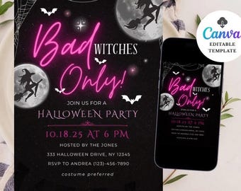 Halloween Invitation Template, Editable Halloween Party Invitation, Canva Halloween Invite, Witch Party Invitation, Halloween Flyer, Printab