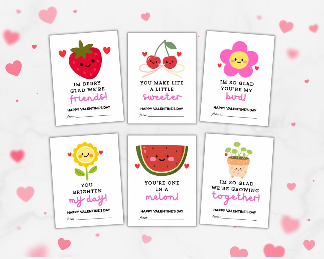 Printable Kids Valentine Cards, Classroom Valentines Printable, Fruit ...