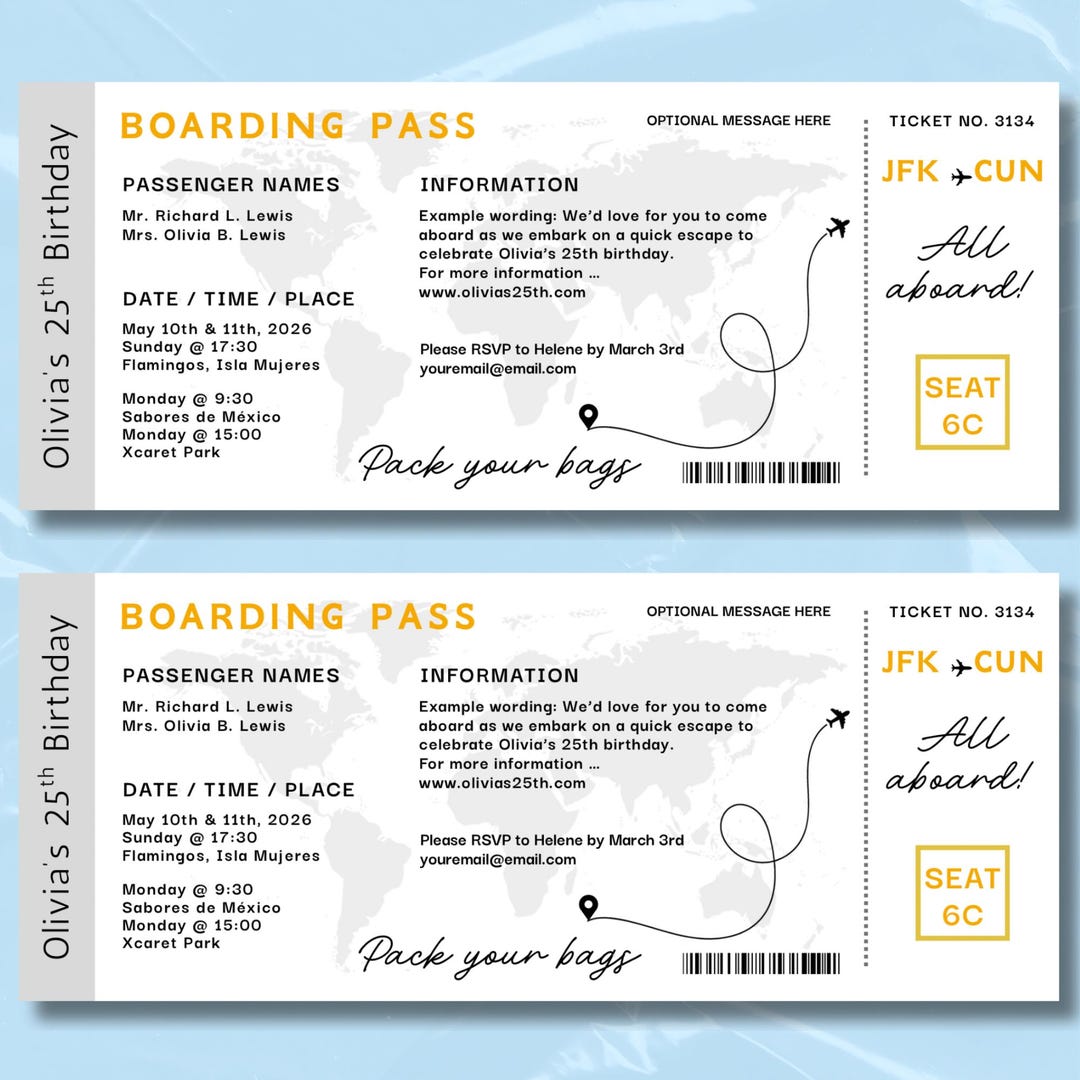 Editable Boarding Pass Invitation • Travel Birthday Invite Birthday ...