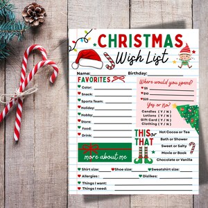 Kids Christmas activity printable wish list worksheet fun holiday tradition