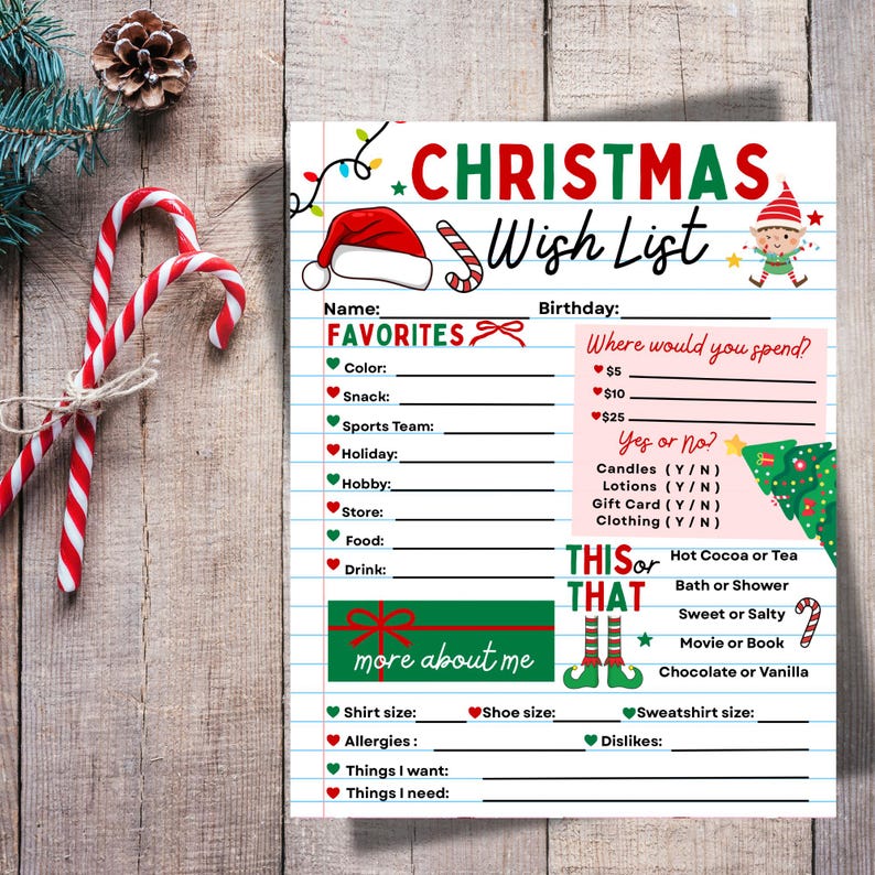 Kids Christmas activity printable wish list worksheet fun holiday tradition