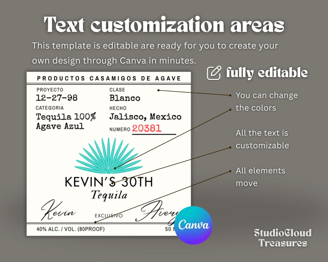 First Event Label Editable Mini Tequila Bottle Label Template | 50ml Party Favor Sticker ...