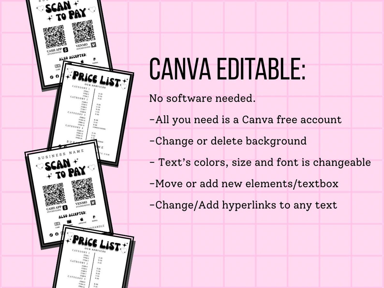 Editable Price List & QR Code Sign: Canva Template for Small Business ...