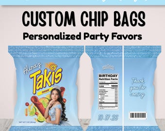 Custom Spicy Chip Bag Template, Personalized Birthday Party Favor, Sweet 16 Quinceañera Snack Wrapper,