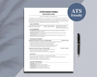 Registered Nurse Resume Template, RN, ATS Friendly, Modern Resume for Nurses