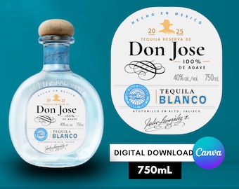 Editable Don Julio Blanco Tequila Label Template | 750ml Tequila Bottle Label | Canva Editable Label | Custom Tequila Gift