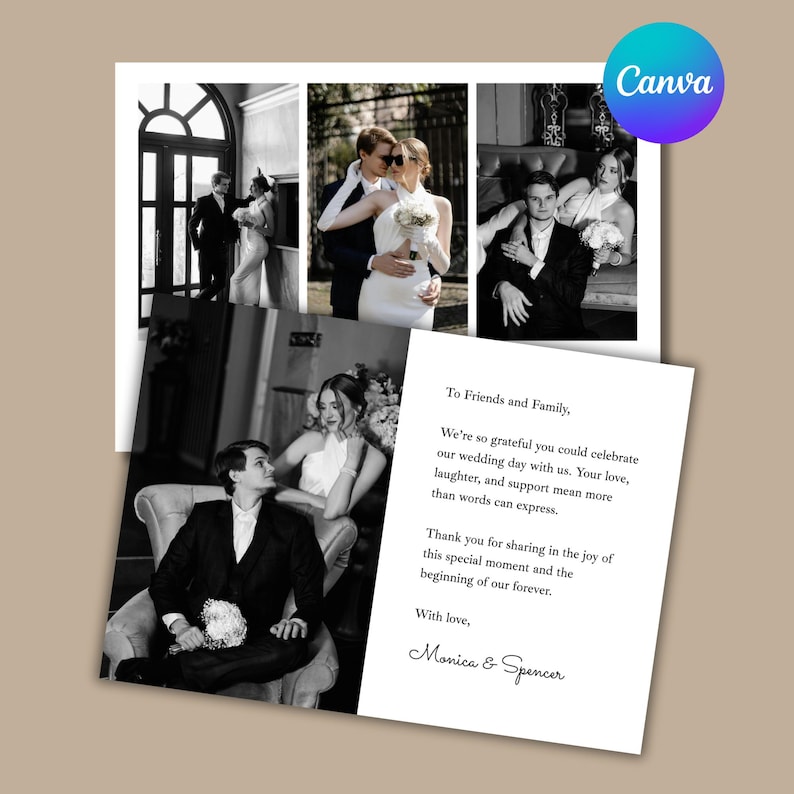 Editable Wedding Thank You Card Template | Canva Photo Card (5x7 ...