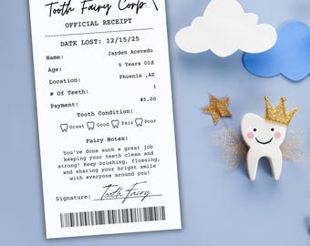 Editable Tooth Fairy Receipt Template | Tooth Fairy Printable | Lost Tooth Certificate | Tooth Fairy Note | Canva Editable | Instant Downloa