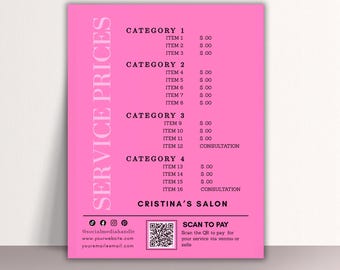 Lash Price List Template Canva Editable | Pink Lash Menu, Eyelash Extension Price List, Instagram Story Template, Beauty Price List