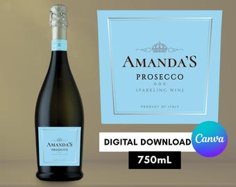 Editable Prosecco Label Template | Custom Birthday Wine Label | Canva Editable Champagne Bottle Label | Instant Download