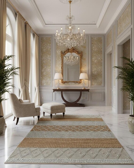 Hand Woven Wool Rug: Natural Fiber, Modern Design, Custom Size