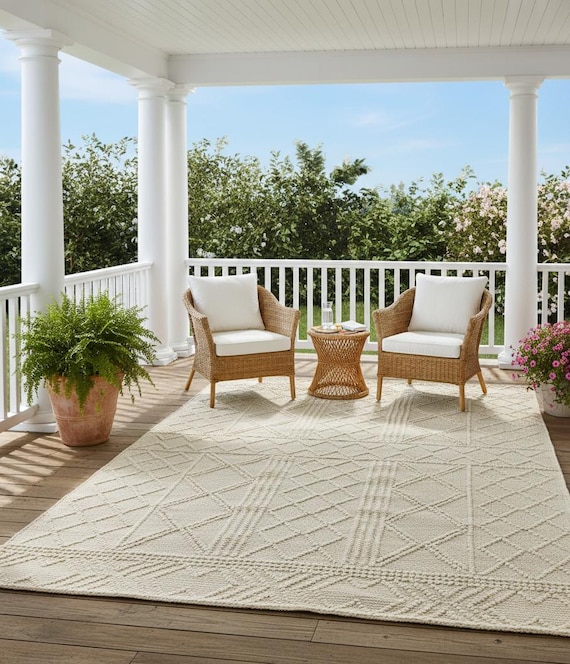 Handwoven Ivory Cotton Rug – Textured Geometric Diamond Area Rug, Neutral Boho Minimal Farmhouse Floor rug