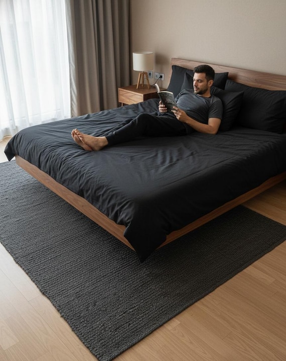 Hand Woven Jute Rug, Black Somek Design - Custom Size