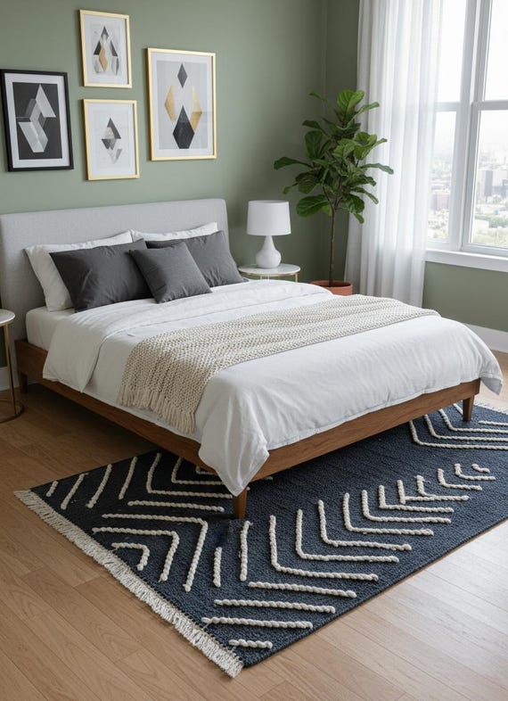 Blue Chevron Dhurrie Rug, Recycled PET, Indoor Outdoor