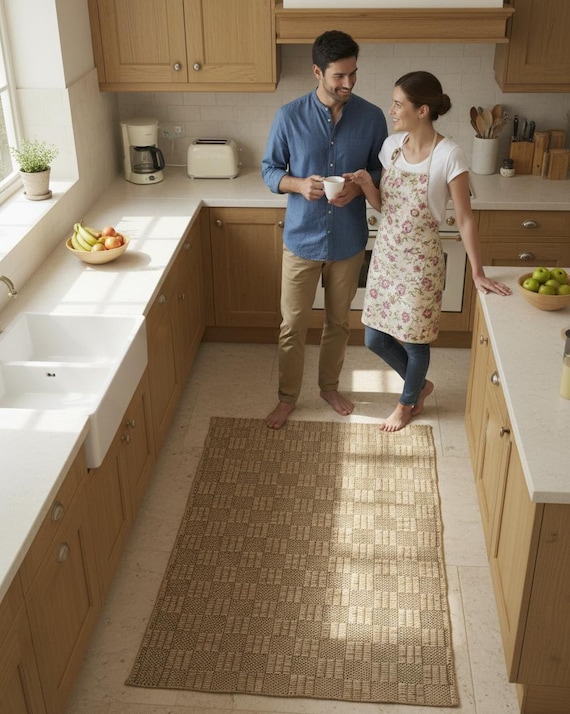 Hand Woven Cotton Jute Rug, Modern Design