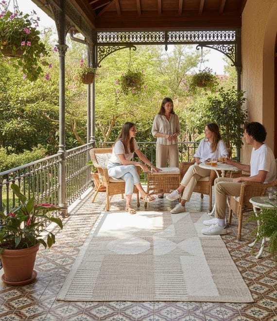 Handwoven Abstract Area Rug – Natural Beige & Ivory Flatweave Rug, Modern Geometric Minimal Rug, Scandinavian Boho Contemporary Home Decor