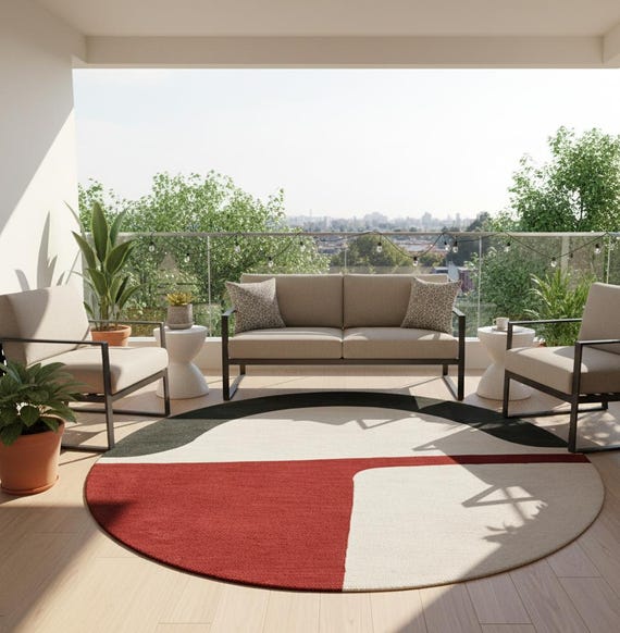 Hand Tufted Round Rug, Modern Abstract Circle Carpet, Geometric Area Rug, Living Room Statement Rug, Custom Size Handmade Rug