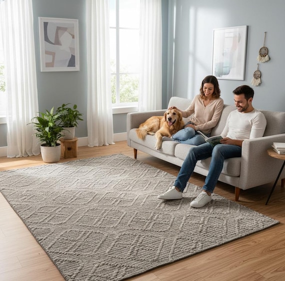 Handwoven Solid Wool Rug – Minimalist Beige Flatweave Area Rug, Neutral Scandinavian & Modern Home Decor