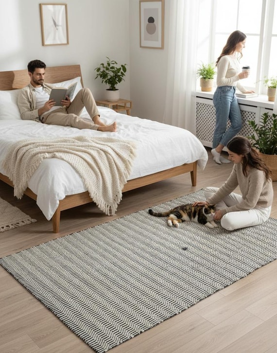 Handwoven Wool Cotton Dhurrie Rug, Modern Hallway Design