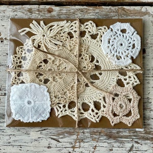 Vintage Doily MINI 6 Count Scrap Pack, Grab Bag for Mixed Media, Slow Stitch, Junk Journals
