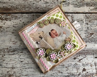 Pink and Green Baby Girl Shabby Vintage Paper Bag Junk Journal