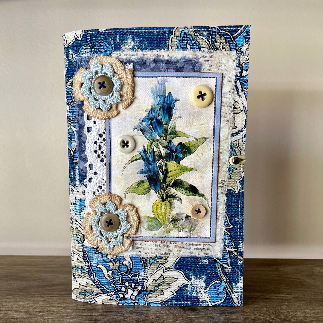 Blue - Art Block Print Fabric Cover Handmade Paper Notebook (7 x 5 in) main image 1