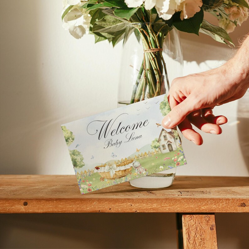 Welcome Baby Card Printable, Folded Baby Card Template, New Baby Gift ...