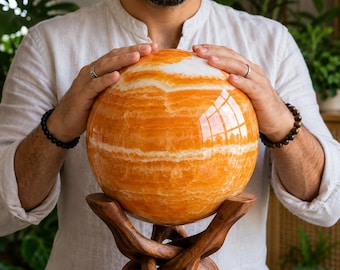 Orange Calcite Big Crystal Sphere Large Ball Customised Crystal Decor