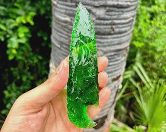 Green Obsidian Arrowhead: Hand Carved Crystal Spearhead, 6 inch