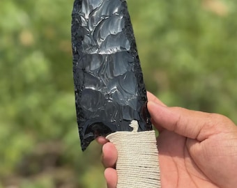 10-calowy ręcznie robiony nóż z czarnego obsydianu – prezenty Viking Athame – ostrze lawowe z białą nicią