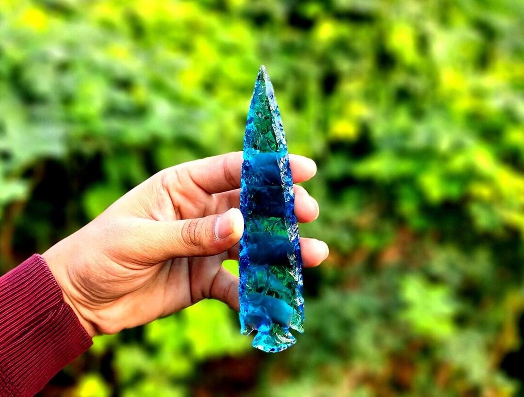 Blue Aqua Obsidian Arrowhead, Handmade Crystal Gemstone (5.5-6