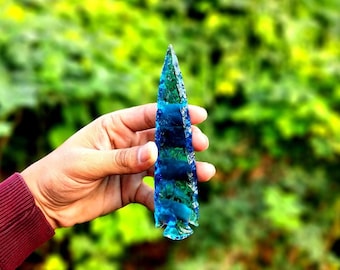 Amazing 1 Pcs of Rare Blue Aqua Obsidian Crystal Gemstone Glass Arrow Head Handmade Arrow Gifted Crystal obsidian Arrow Heads 5.5-6&quot; Inches