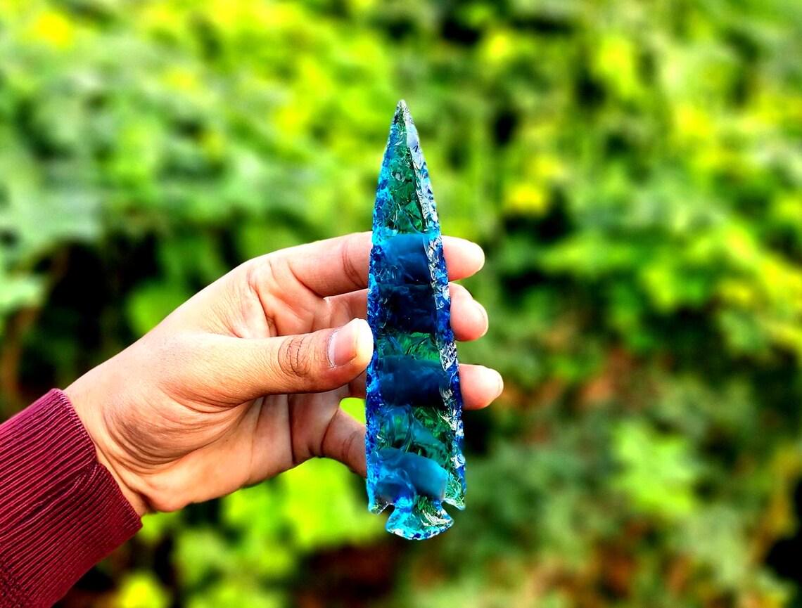 オプシディアン アクアブルー Blue Aqua Obsidian Arrowhead, Handmade Crystal Gemstone (5.5-6