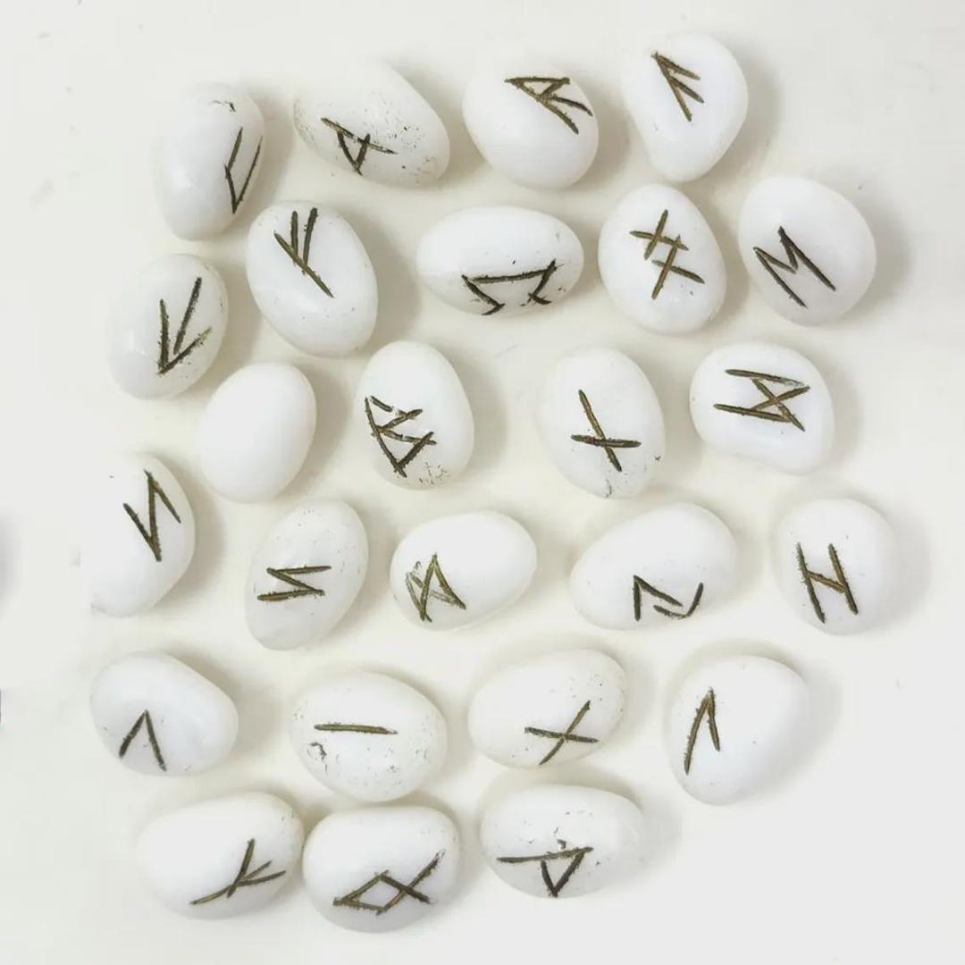 White Quartz Rune Set – Hand-engraved Elder Futhark, Divination Stones ...