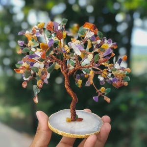 Chakra Crystal Tree: Copper Fengshui Bonsai with Agate Base