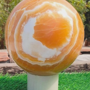 Customized Orange Calcite Sphere Large Crystal Ball Chakra Healing Stone Natural Crystal Decor Aura Metaphysical Power Charged Decoration