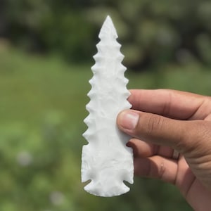 White Jade Glass Arrowhead: Hand-Knapped Crystal Flint Stone, 5.5-6&quot;