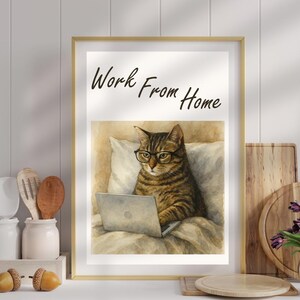 Work From Home Cat – A4 Digital Download Print (With Text)