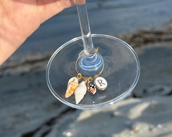 Danity Seashell Wine Charms - Luxury Beach Accessories - Coastal Party Favors Set of 2 - 10