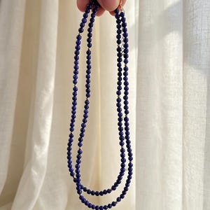32" Long Natural Stone Beaded Necklace, 2 Row Layered Gemstone Choker, Lapis Lazuli White Purple Colorful Wrap Sweater Chain Gift for Her