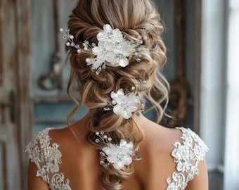 Pinza para el cabello de novia floral - Tocado de boda estilo Fairycore, romántico diseño floral con perlas - Regalo delicado hecho a mano para damas de honor