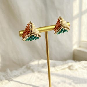 Beaded Triangle Stud Earrings, Southwestern Seed Bead Post Earrings, Geometric Boho Earrings for Women, Small Minimalist Gift for Her